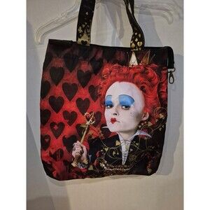 Disney Alice Wonderland Red Queen of Hearts Graphics Black/Red Tote Bag  14"